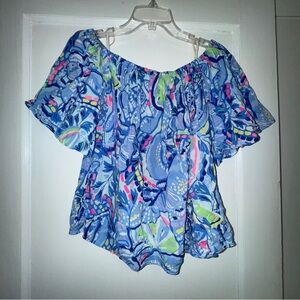 Lilly Pulitzer Sain Top in Blue Peri Pinch Pinch